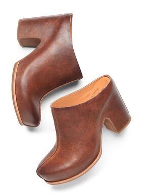 korkease Size 10  Sagano Brown Leather Clog Mule Heels Women’s Shoes in Rum NEW!